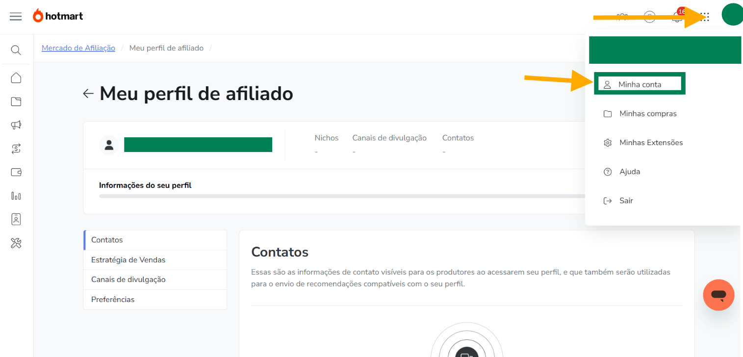 Completando dados pessoais na Hotmart